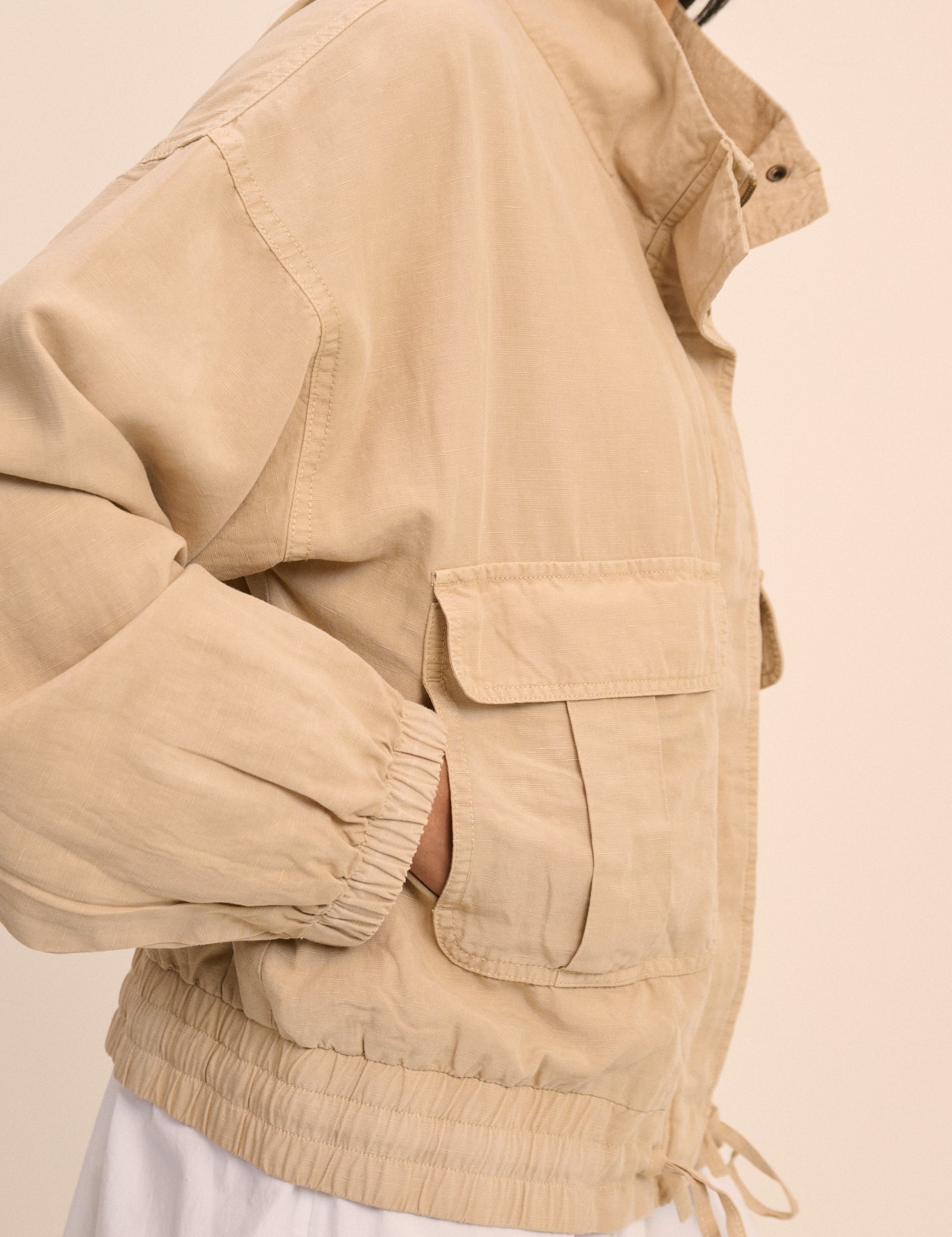 Beige Funnel Neck Addison Utility Jacket