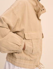 Beige Funnel Neck Addison Utility Jacket