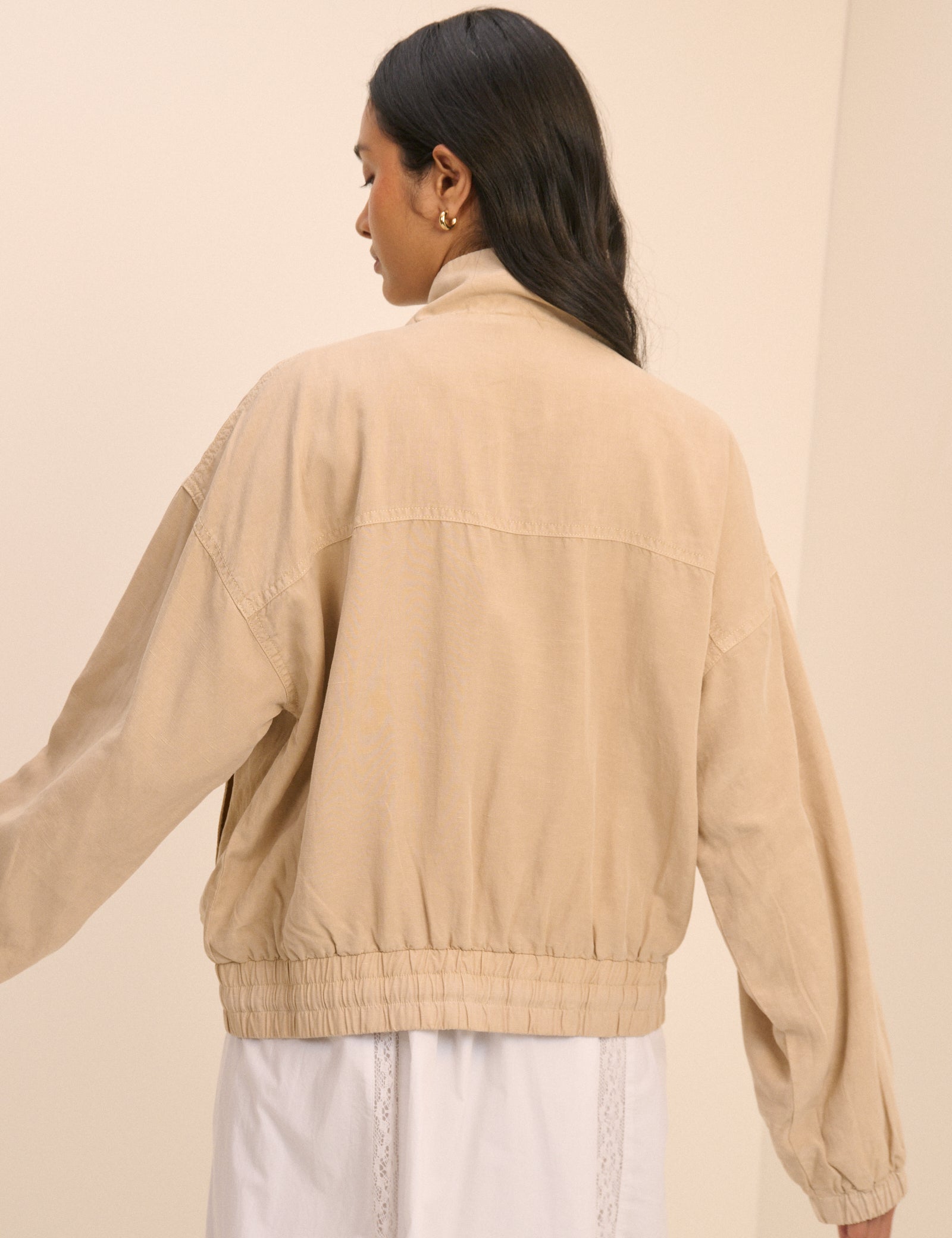 Beige Funnel Neck Addison Utility Jacket