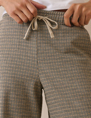 Beige Houndstooth Wide Leg Trouser