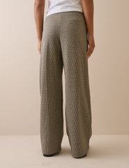 Beige Houndstooth Wide Leg Trouser