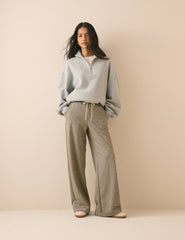 Beige Houndstooth Wide Leg Trouser
