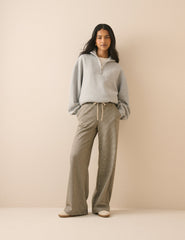 Beige Houndstooth Wide Leg Trouser
