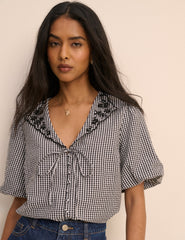Black and White Gingham Puff Sleeve Isla Top