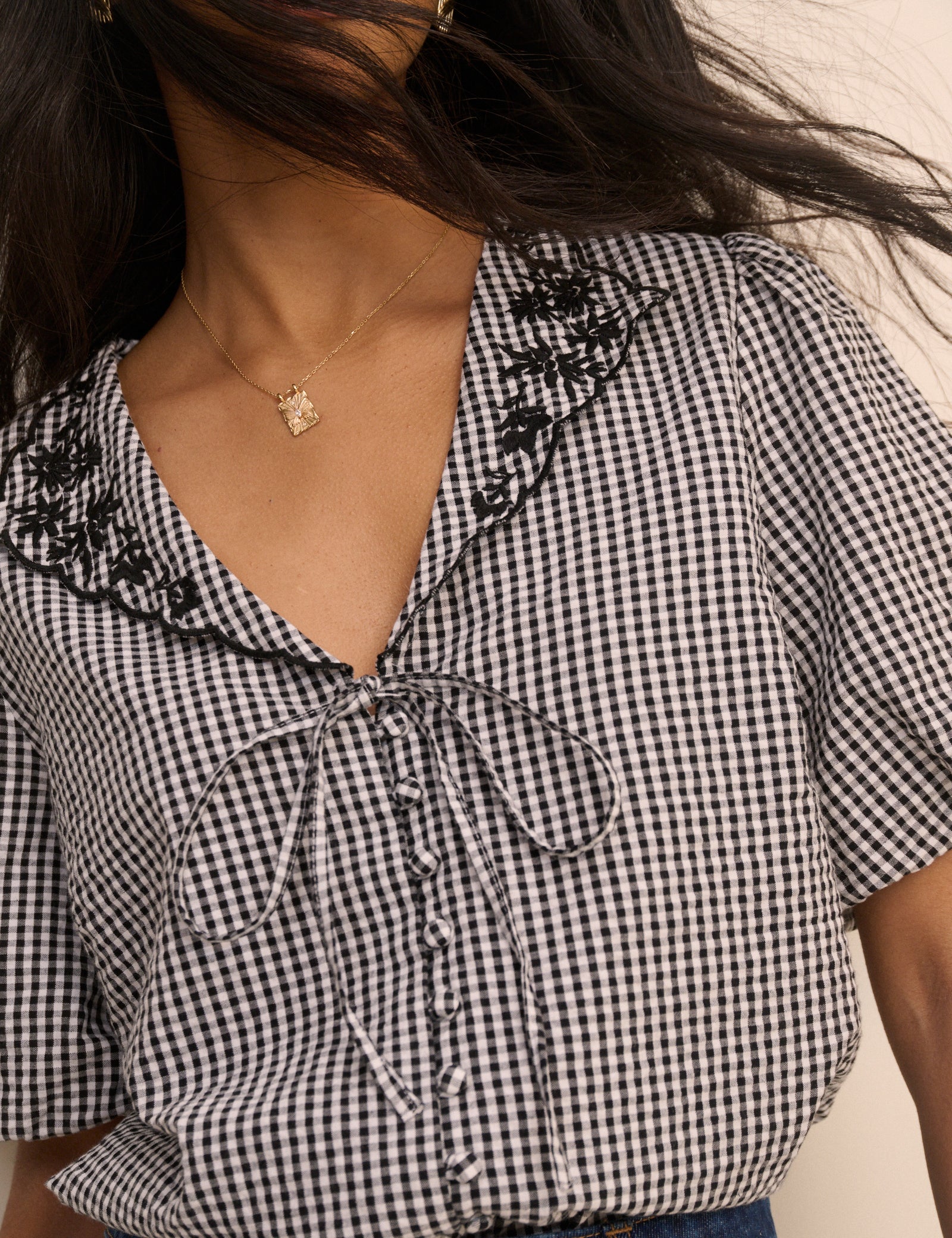 Black and White Gingham Puff Sleeve Isla Top