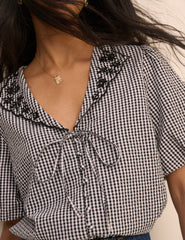 Black and White Gingham Puff Sleeve Isla Top