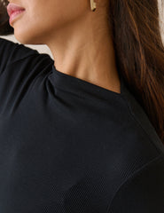 Black Ribbed Boat Neck Jersey Top