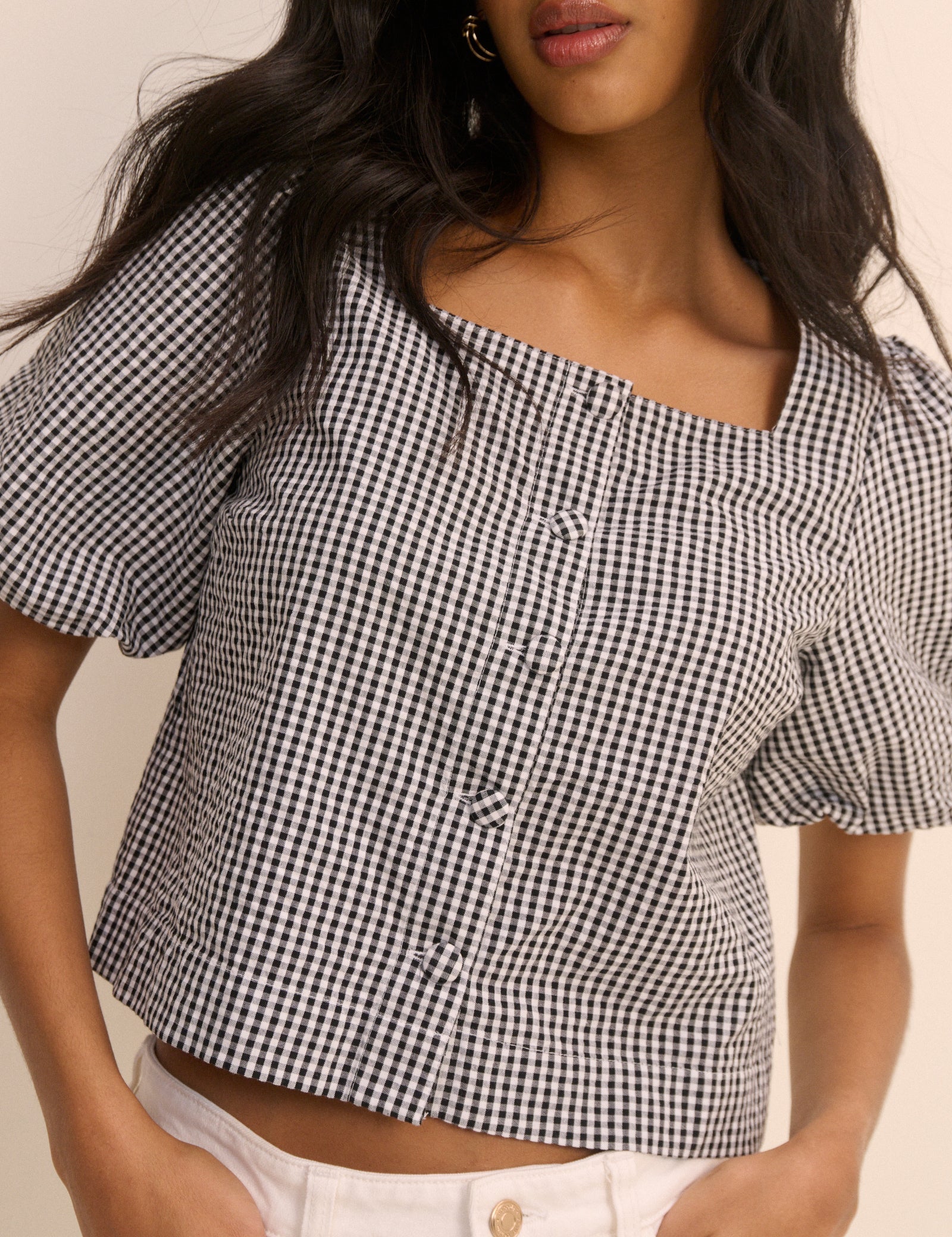 Black and White Gingham Puff Sleeve Sammie Top