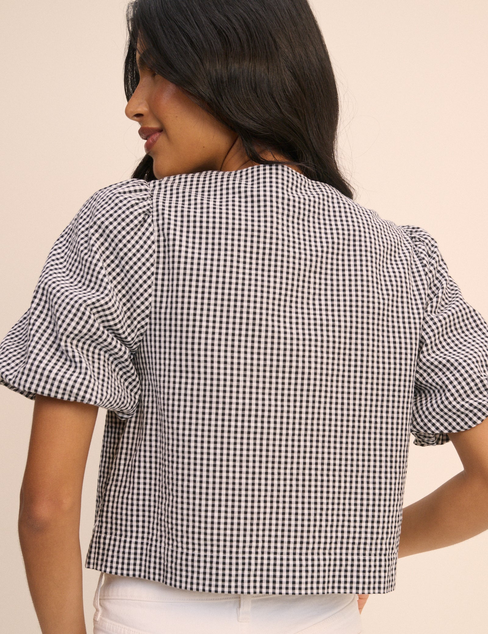 Black and White Gingham Puff Sleeve Sammie Top
