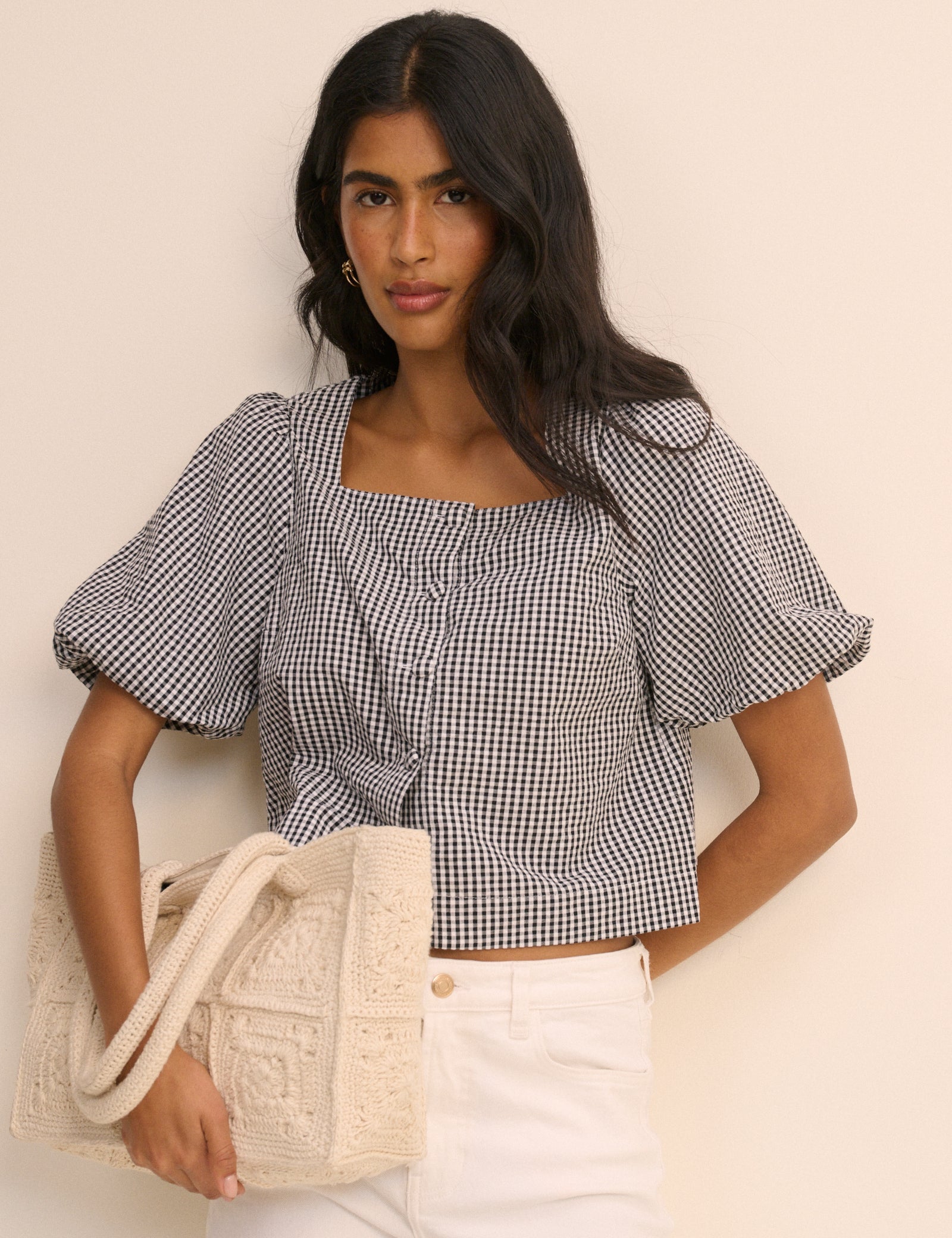Black and White Gingham Puff Sleeve Sammie Top