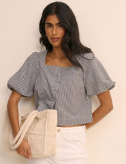 Black and White Gingham Puff Sleeve Sammie Top