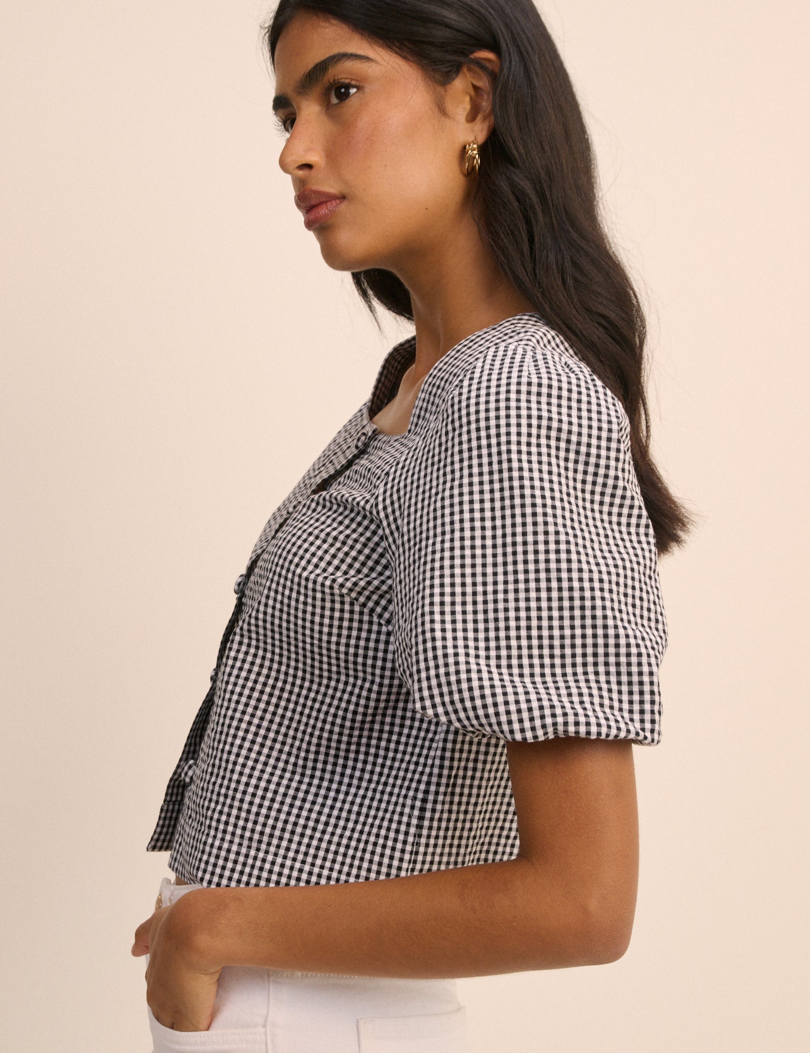 Black and White Gingham Puff Sleeve Sammie Top