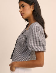 Black and White Gingham Puff Sleeve Sammie Top
