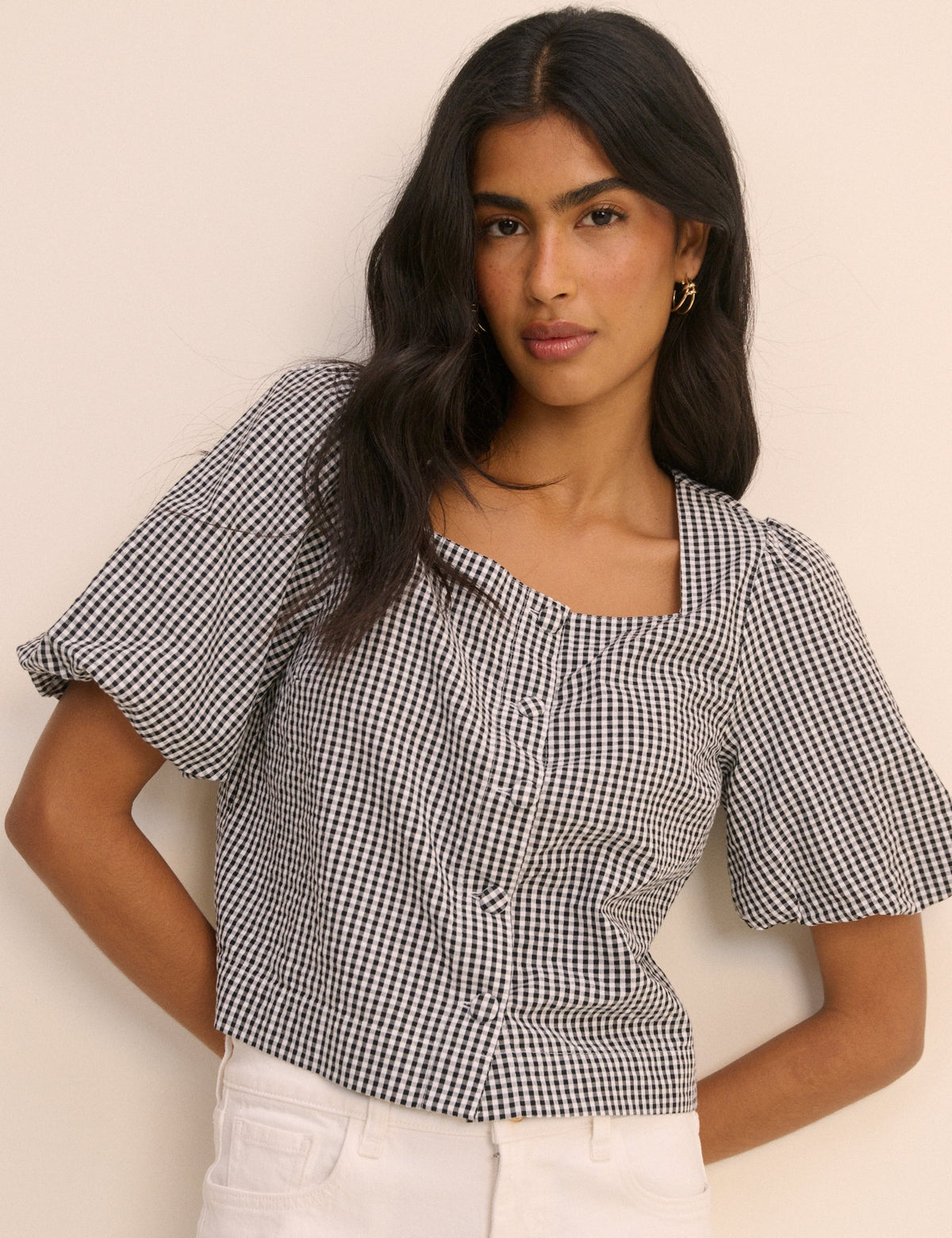 Black and White Gingham Puff Sleeve Sammie Top
