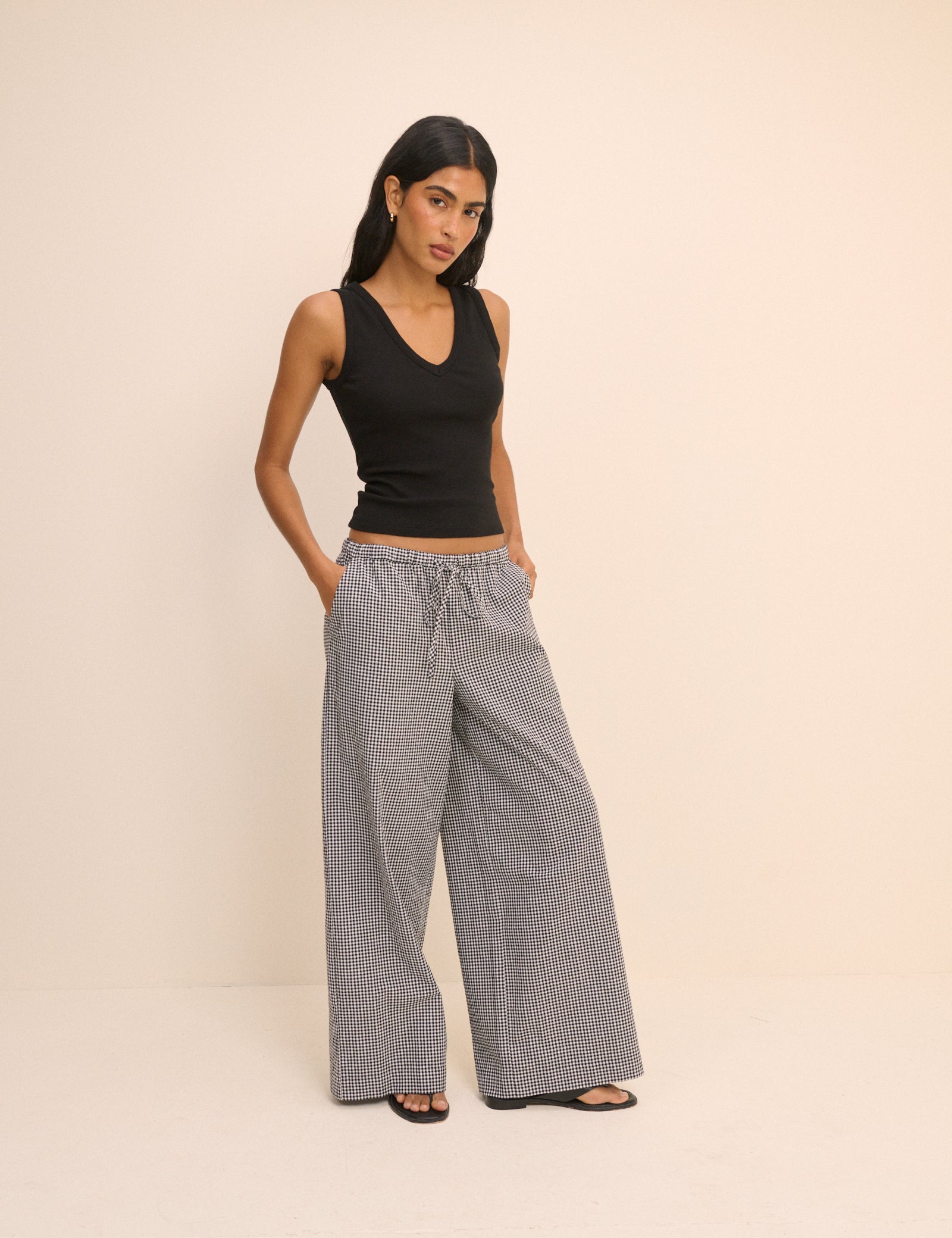 Black Gingham Relaxed Trousers