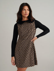Black Printed Maple Pinafore Mini Dress