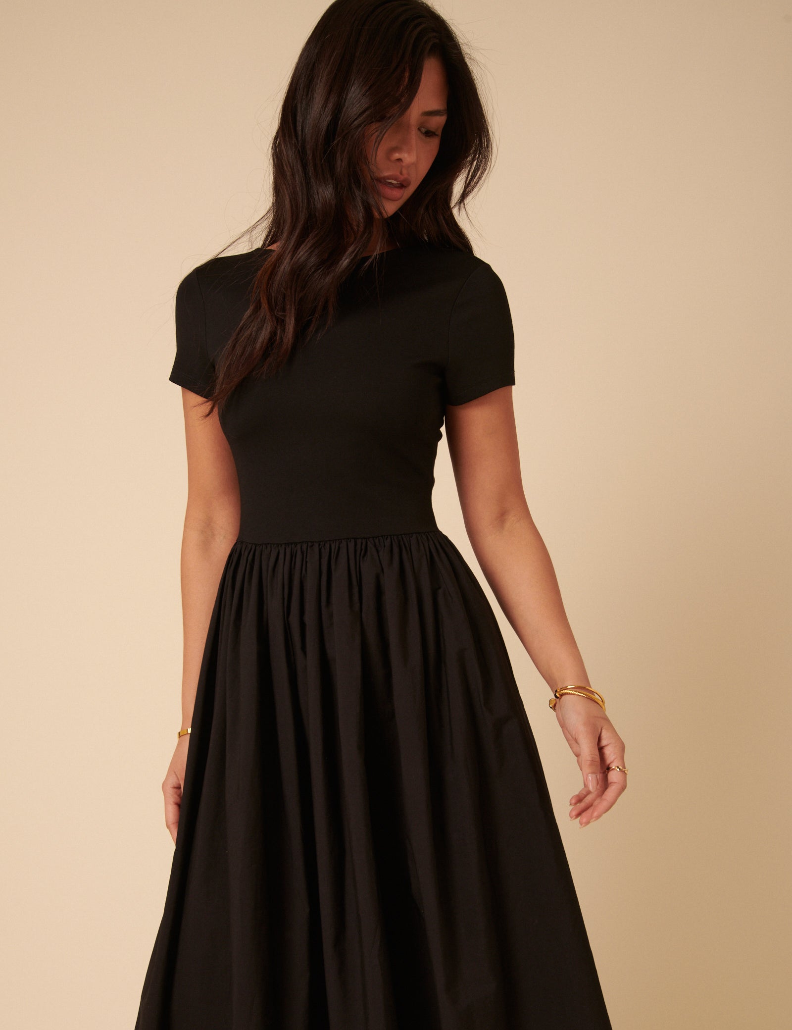 Black Jersey Drop Waist Sarah Midi Dress