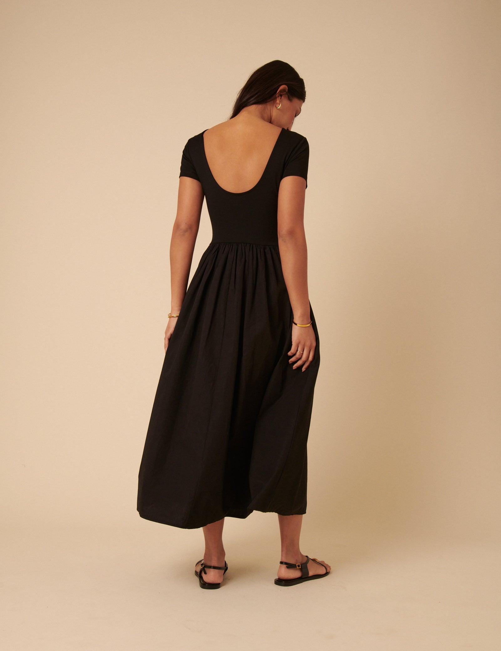 Black Jersey Drop Waist Sarah Midi Dress