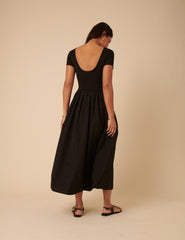 Black Jersey Drop Waist Sarah Midi Dress