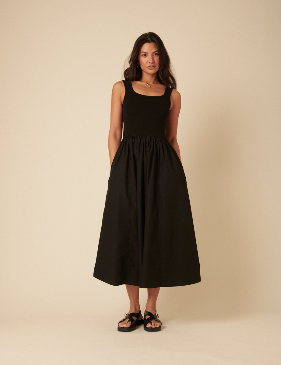 Black Sleeveless Colorado Midi Dress