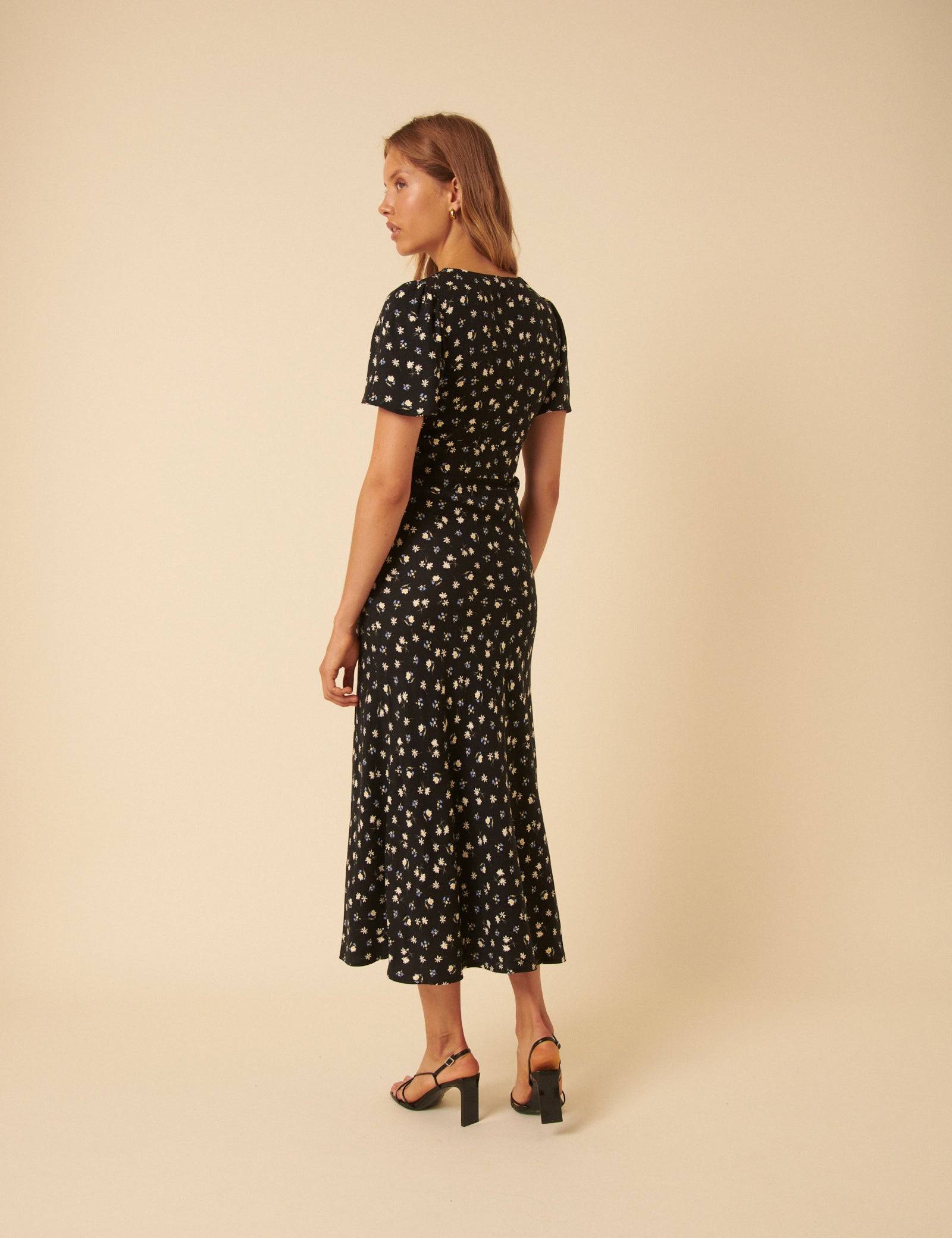 Black Floral Faith Midi Dress