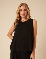 Black Linen-Blend Swing Top