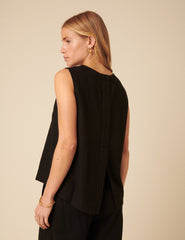 Black Linen-Blend Swing Top