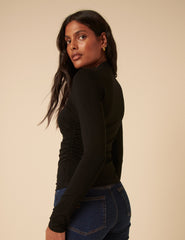Black Ruched Long Sleeve Top