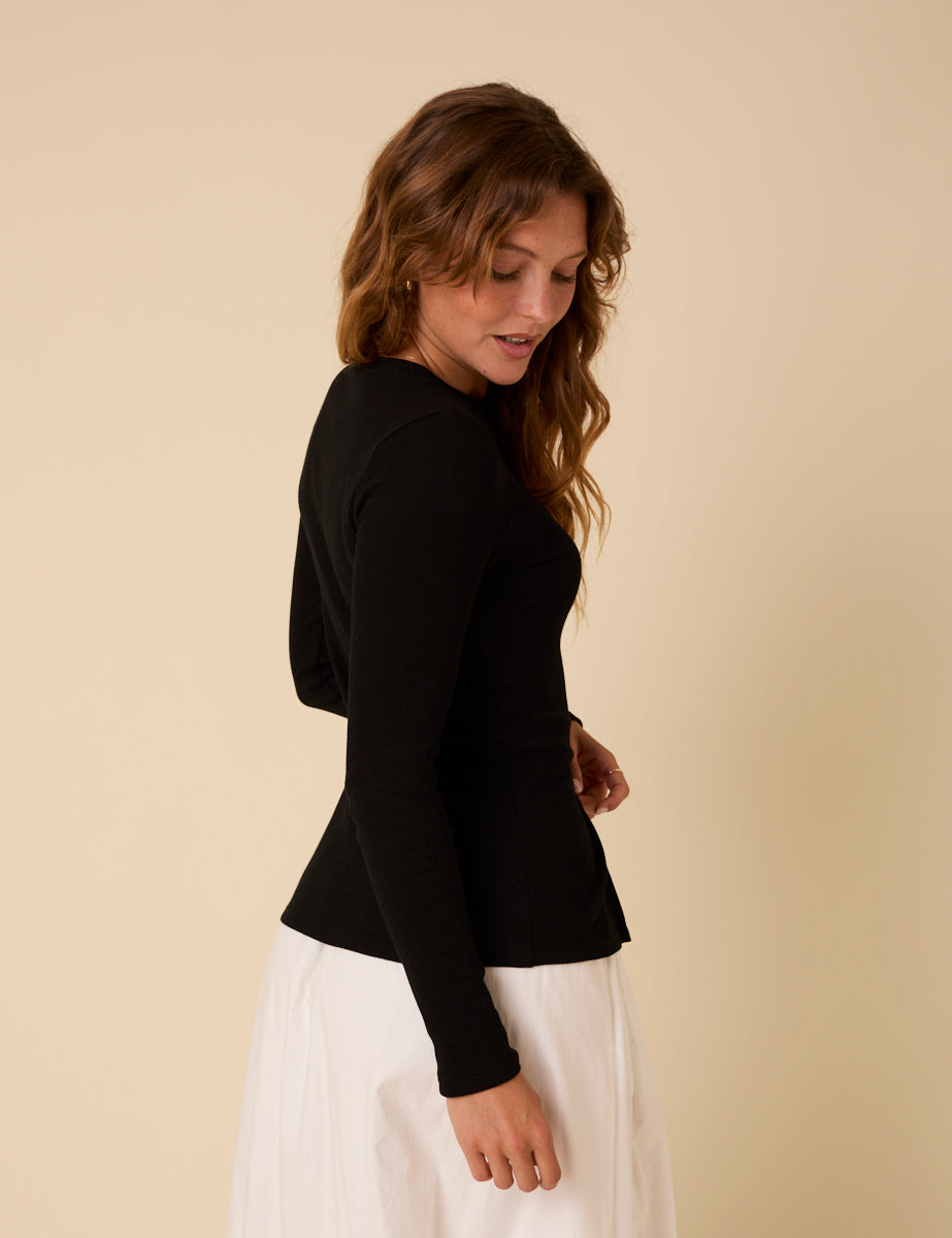 Black Ribbed Waistcoat Top